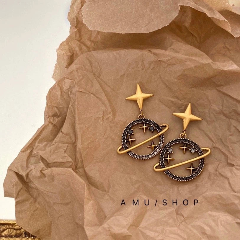 Surround Planet Shape Diamond Modern Ancient & Gold Women Silver Needle