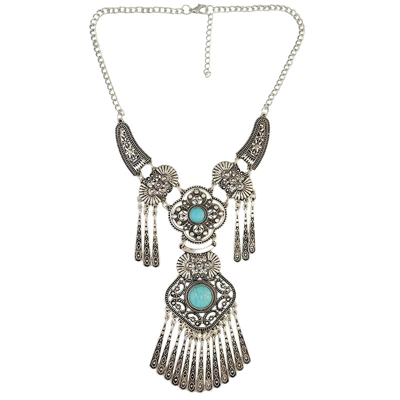 Kazak Tibetan-Style Exaggerated Grid Sweater Necklace