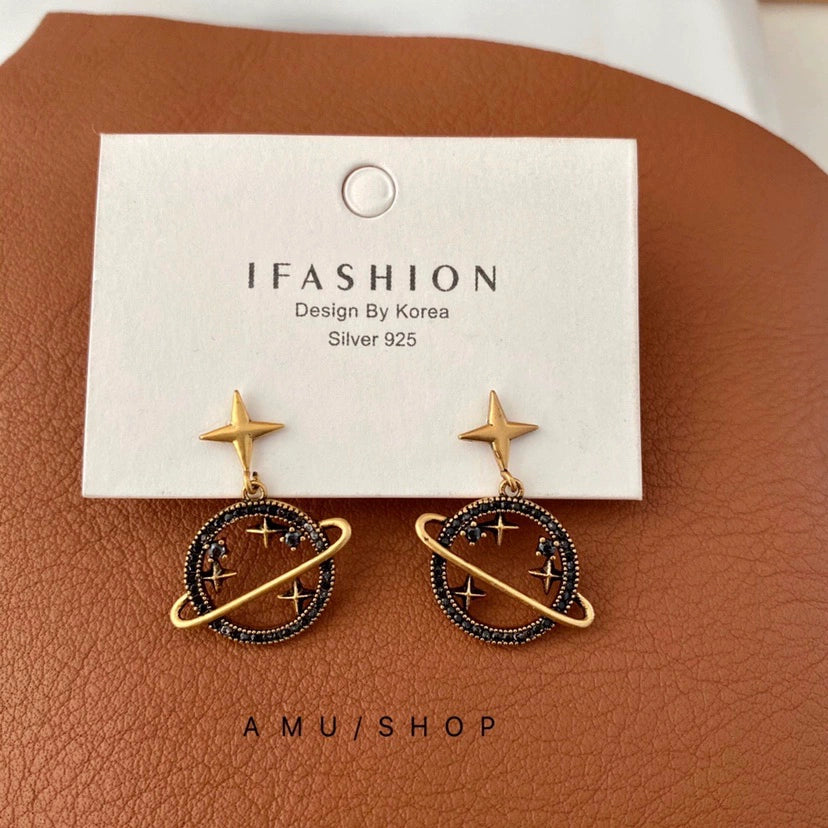 Surround Planet Shape Diamond Modern Ancient & Gold Women Silver Needle