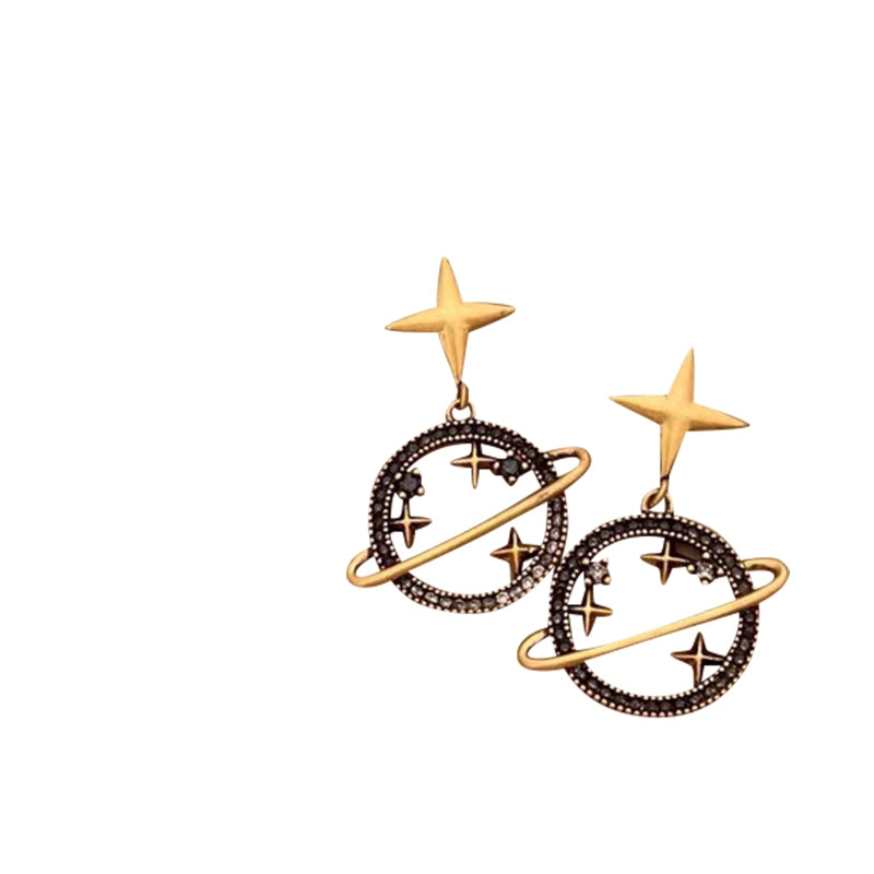 Surround Planet Shape Diamond Modern Ancient & Gold Women Silver Needle