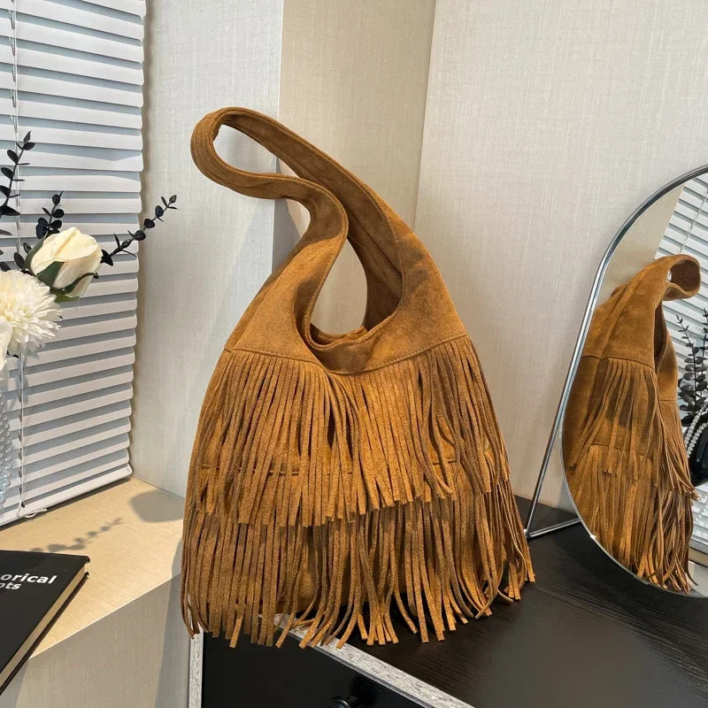 Suede Tassel Vedazzling Handbag
