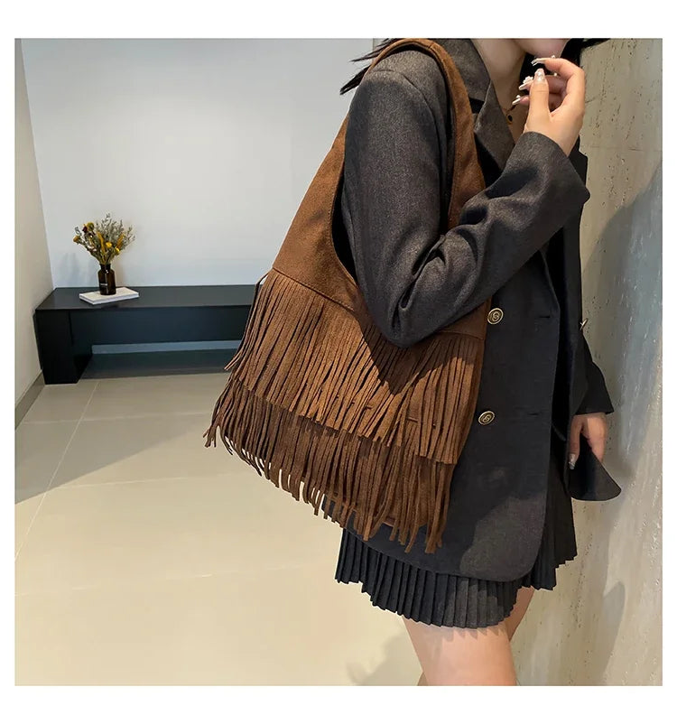 Suede Tassel Vedazzling Handbag