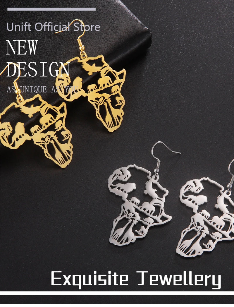 Giraffe Elephant Map Earrings Animal Africa Safari Stainless Steel Women Earrings Trendy Statement Jewelry Party Gift 2025