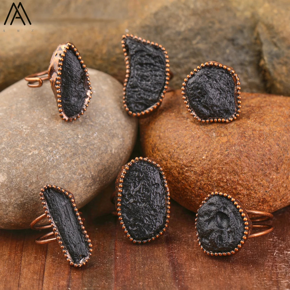 Natural Citrines Amethysts Quartz Beads Bronze Finger Rings For Women Gemstones Double Beads Open Adjustable Rings Dropship