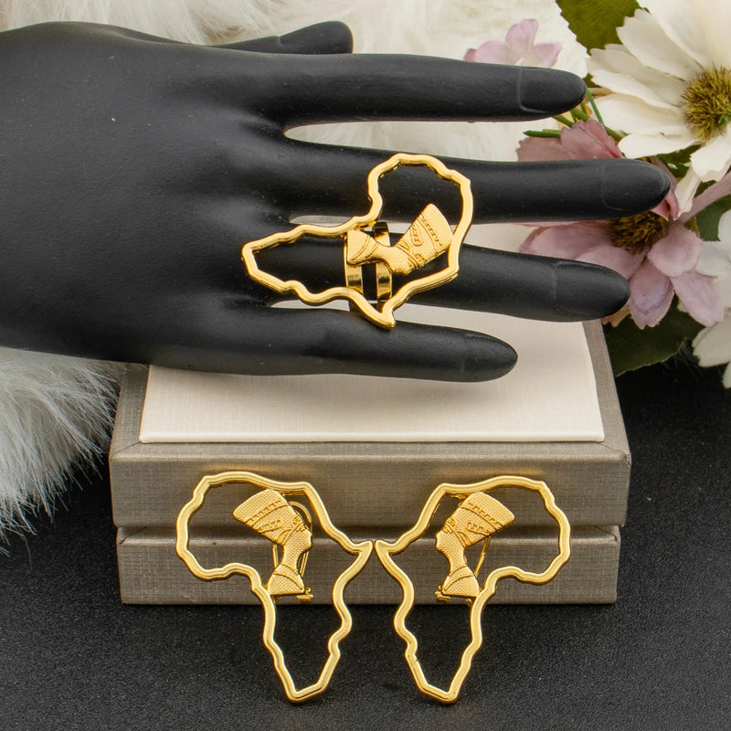 African Map Design Jewelry Set Ladies Luxury Gold Color Set