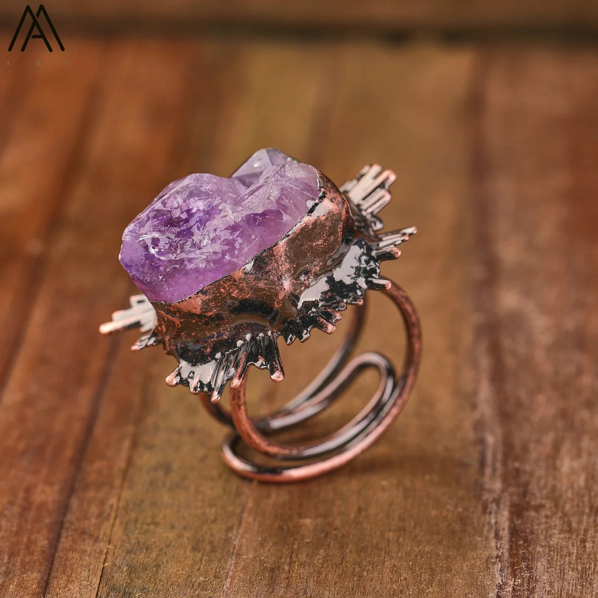 Natural Citrines Amethysts Quartz Beads Bronze Finger Rings For Women Gemstones Double Beads Open Adjustable Rings Dropship