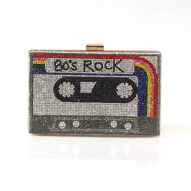 Fashion Crystal Women's Luxury Rhinestone Wedding Clutch Bag Cassette Tape Evening Bag Party Money Purses Handbags Shoulder Bag