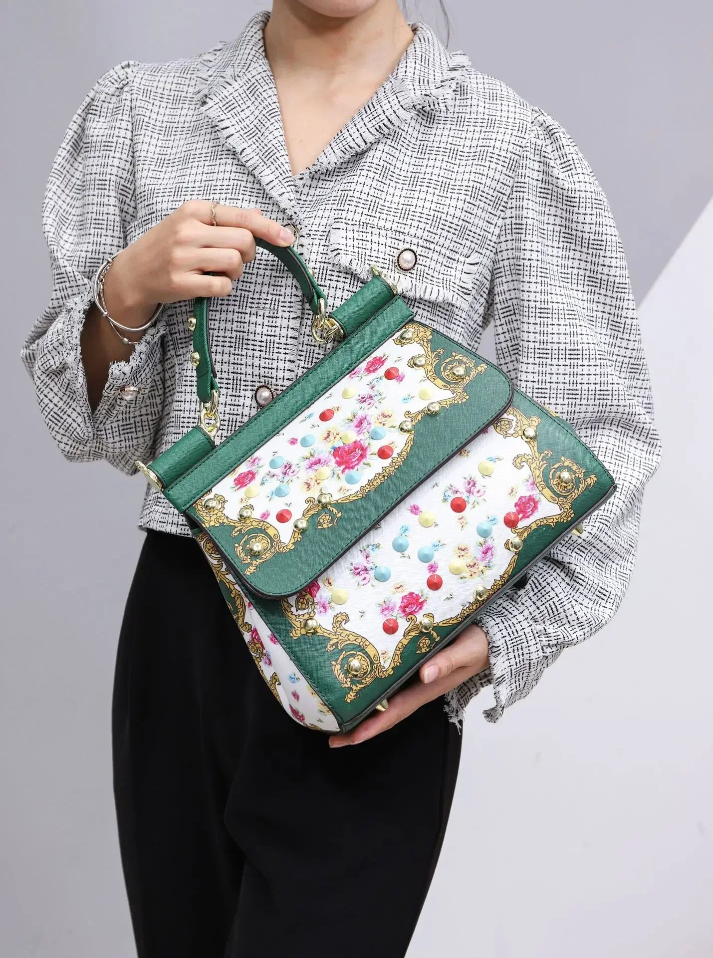 Women Bags Leather vintage painting Art Purse Handbags Girl Shoulder Bag Cross Body Messenger Bag Female Totes Braccialini Style