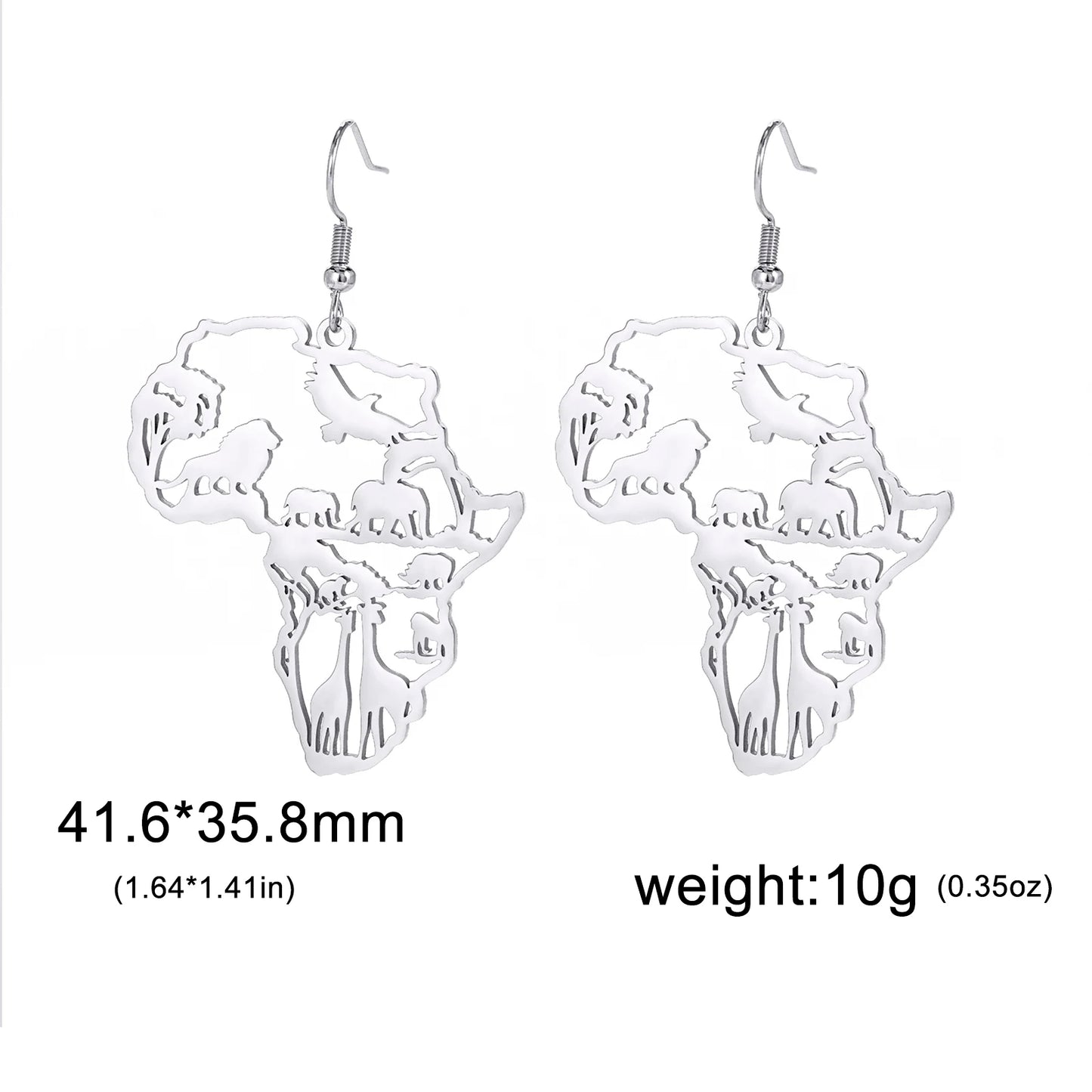 Giraffe Elephant Map Earrings Animal Africa Safari Stainless Steel Women Earrings Trendy Statement Jewelry Party Gift 2025