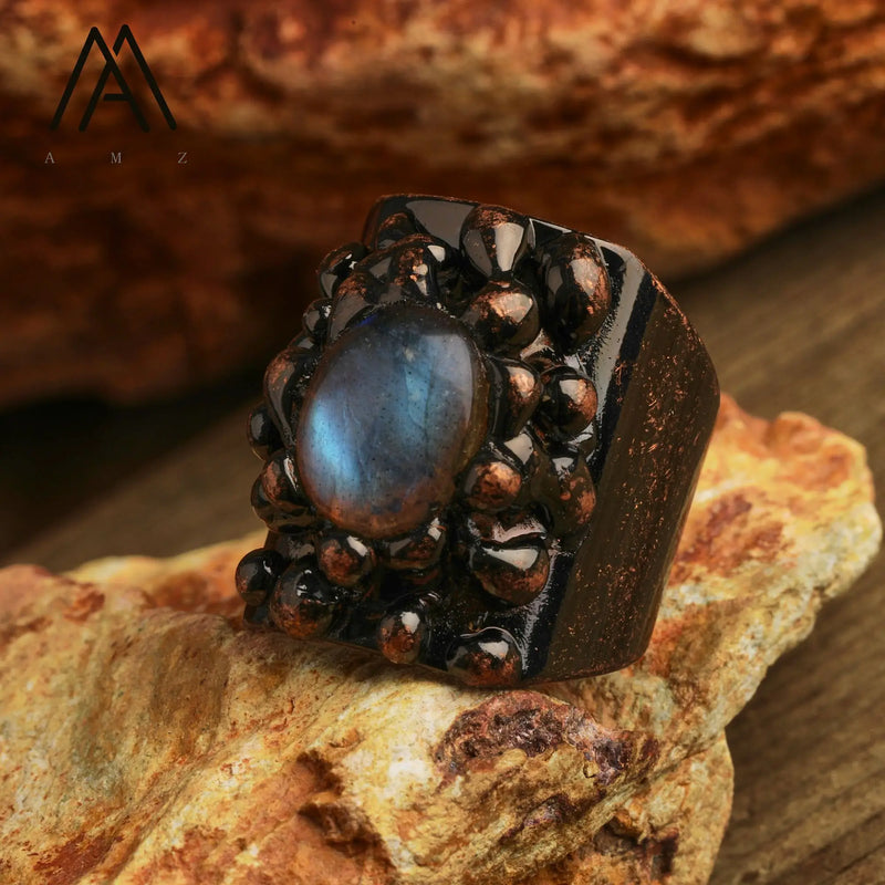 Natural Citrines Amethysts Quartz Beads Bronze Finger Rings For Women Gemstones Double Beads Open Adjustable Rings Dropship