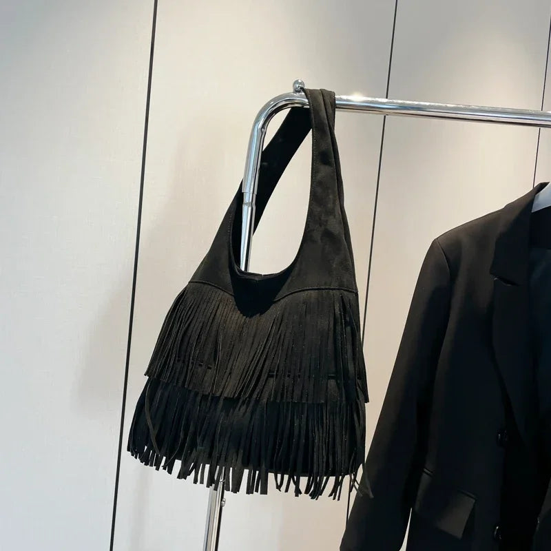 Suede Tassel Vedazzling Handbag