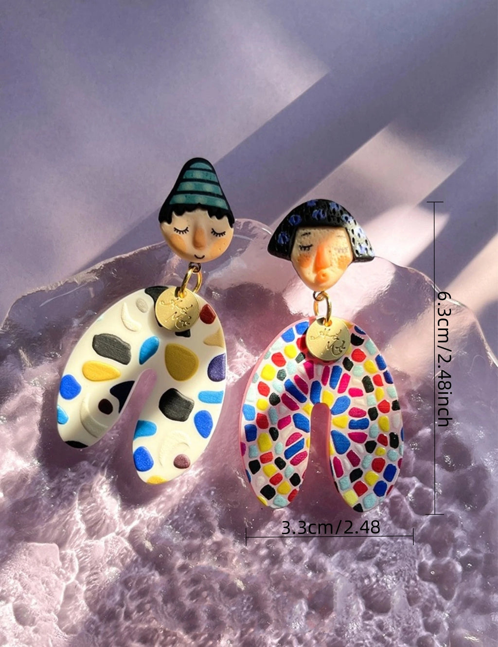 A Pair of Fashionable and Personalized Ethnic Style Indian Dolls With Colorful Polka Dot Cartoon Portraits Asymmetrical Earrings