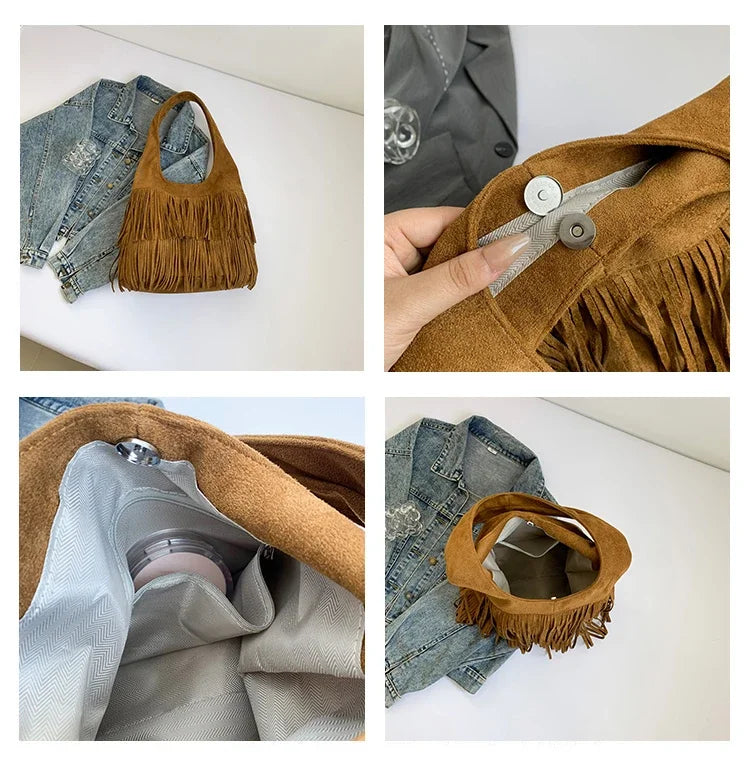 Suede Tassel Vedazzling Handbag