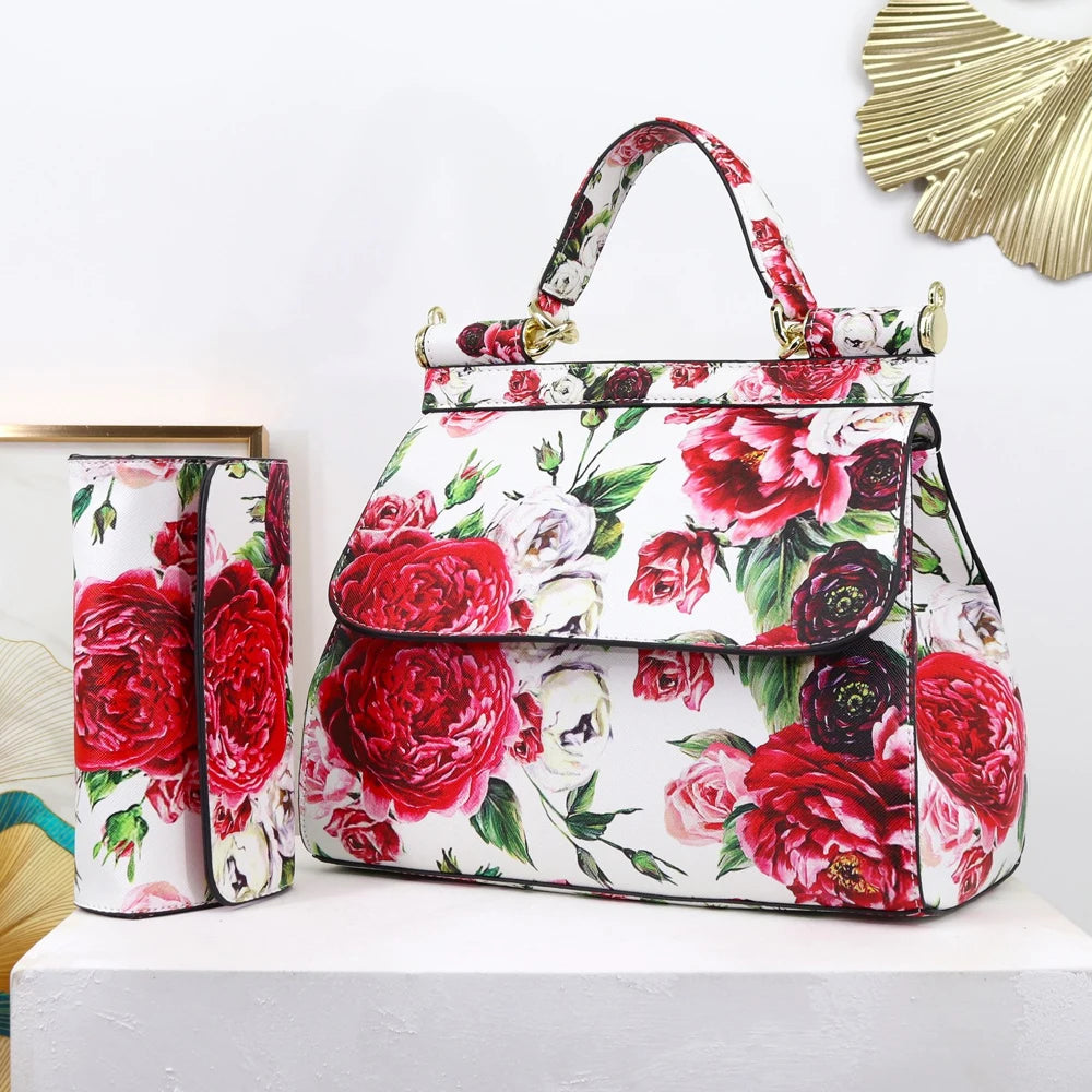 Women Bags Leather vintage painting Art Purse Handbags Girl Shoulder Bag Cross Body Messenger Bag Female Totes Braccialini Style