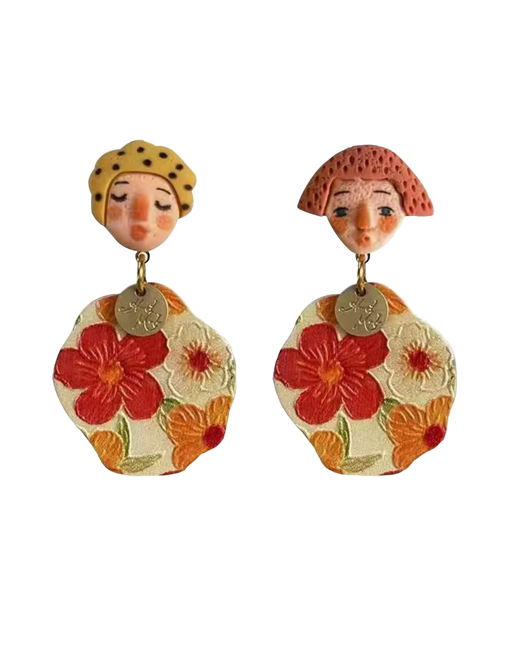 A Pair of Fashionable and Personalized Ethnic Style Indian Dolls With Colorful Polka Dot Cartoon Portraits Asymmetrical Earrings
