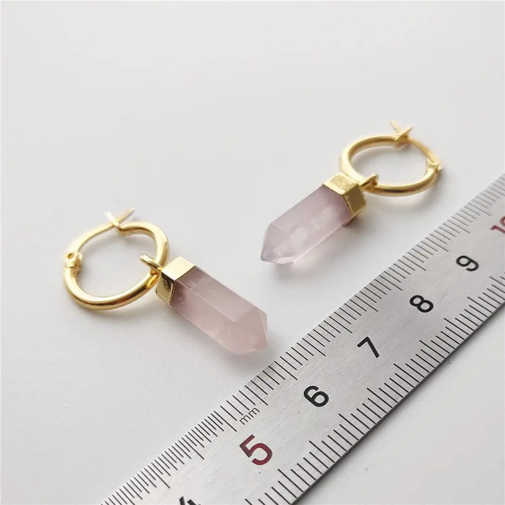 FUWO Natural Rose Crystal Point Earrings