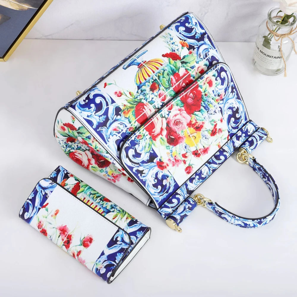 Women Bags Leather vintage painting Art Purse Handbags Girl Shoulder Bag Cross Body Messenger Bag Female Totes Braccialini Style