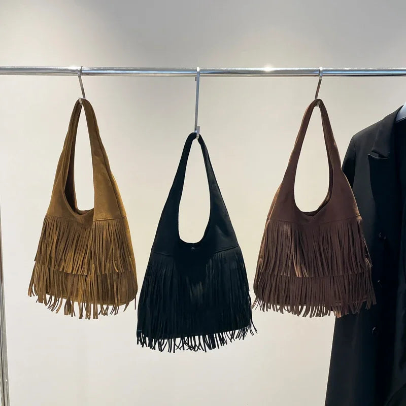 Suede Tassel Vedazzling Handbag