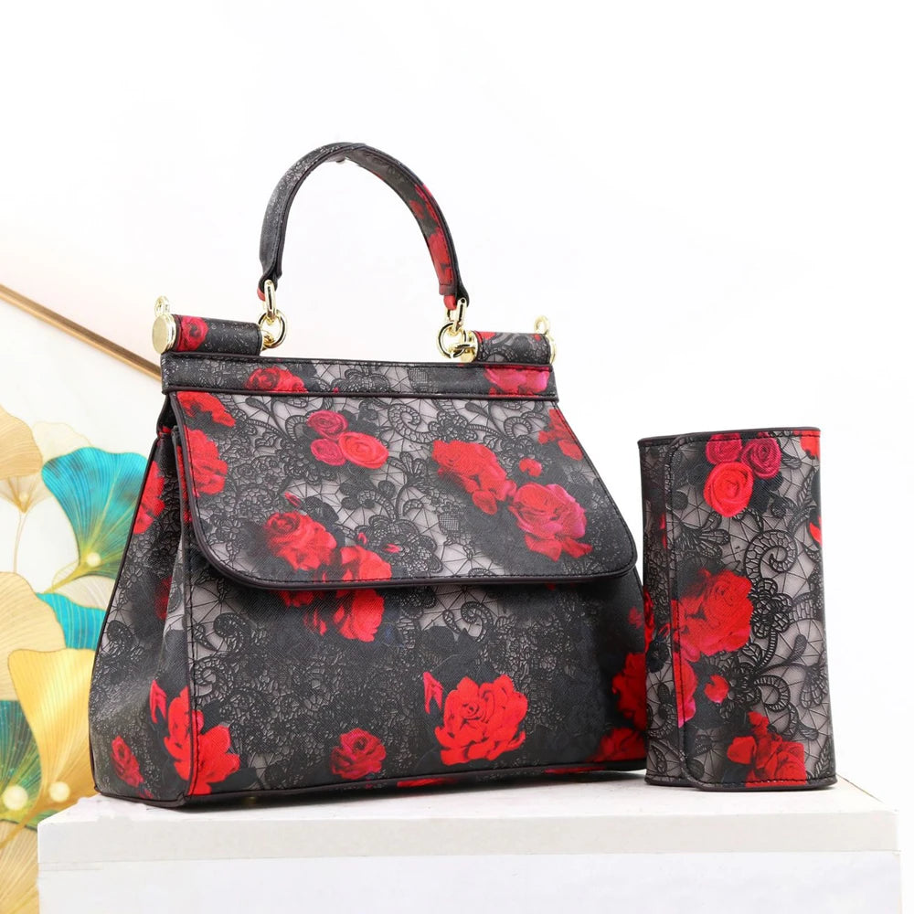 Women Bags Leather vintage painting Art Purse Handbags Girl Shoulder Bag Cross Body Messenger Bag Female Totes Braccialini Style