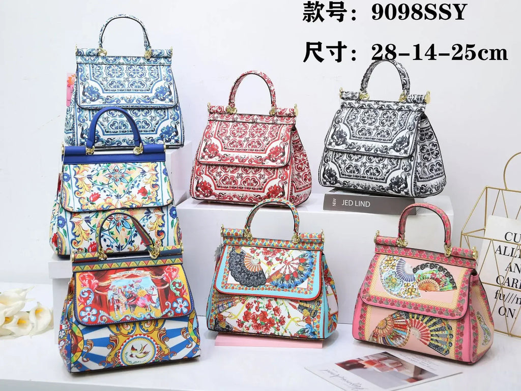 Women Bags Leather vintage painting Art Purse Handbags Girl Shoulder Bag Cross Body Messenger Bag Female Totes Braccialini Style