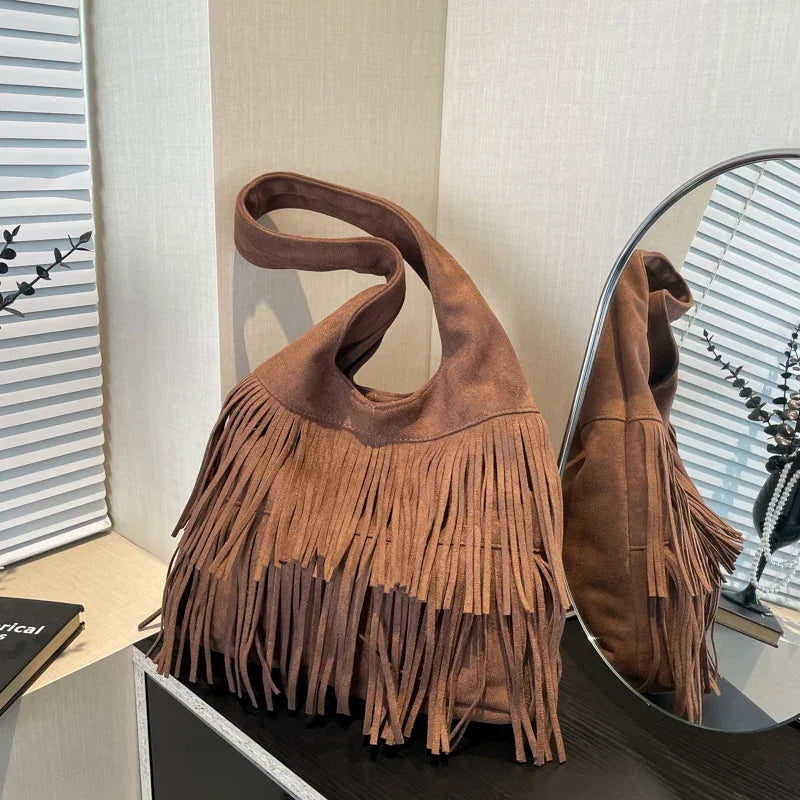 Suede Tassel Vedazzling Handbag