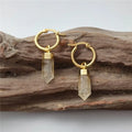 FUWO 1Pairs Natural Citrines Point Earrings,Golden Plated Handmade Faceted Yellow Crystal Jewelry For Women ER130