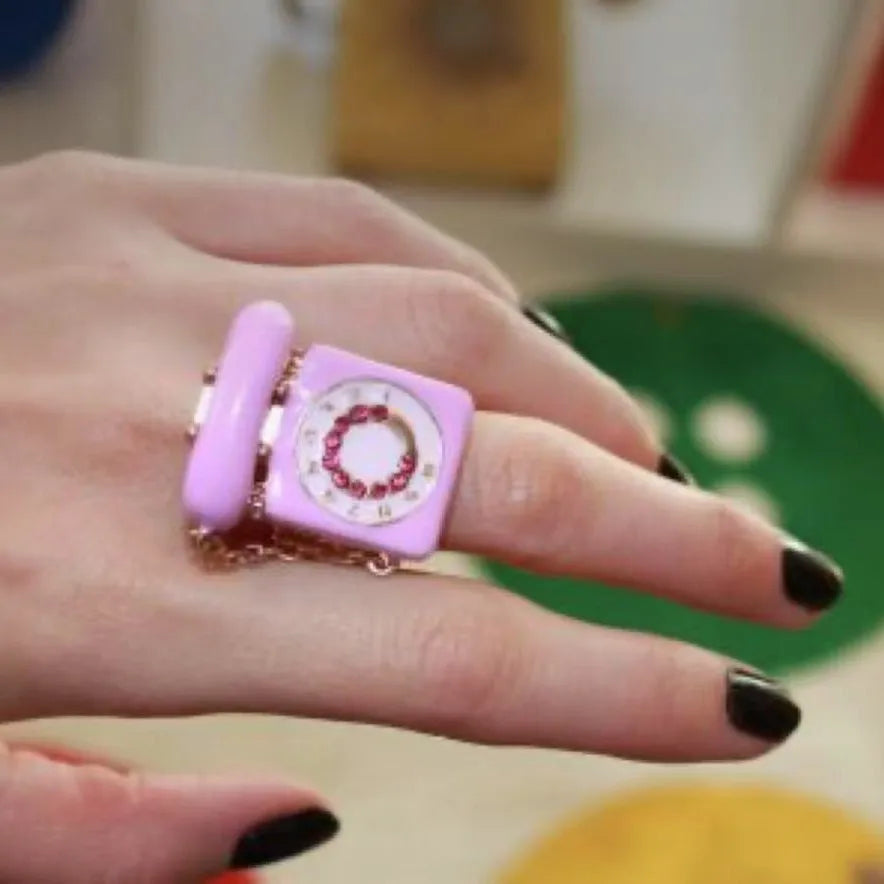 HangZhi Punk Vintage Colorful Enamel Telephone Ring Exaggerated Funny Y2K Charms Party Jewelry for Women New In