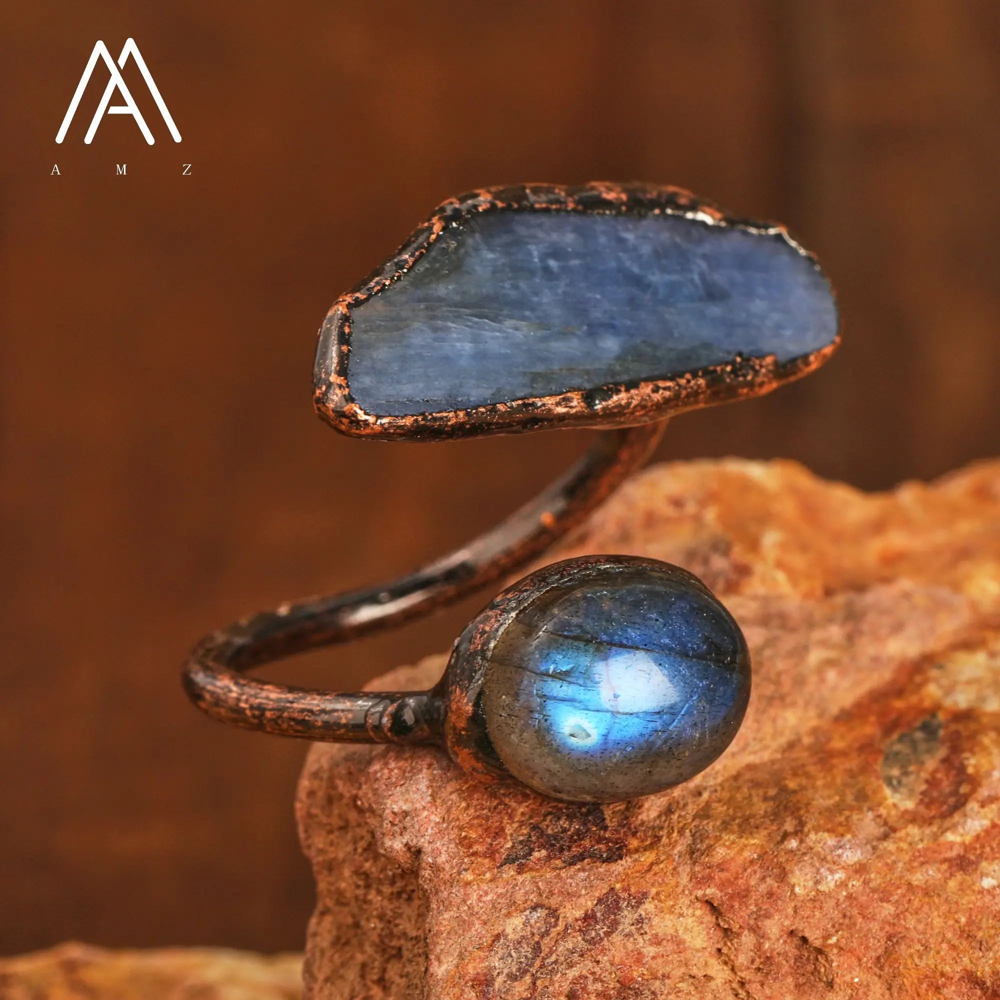 Natural Citrines Amethysts Quartz Beads Bronze Finger Rings For Women Gemstones Double Beads Open Adjustable Rings Dropship