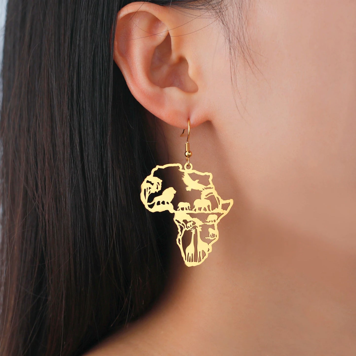 Giraffe Elephant Map Earrings Animal Africa Safari Stainless Steel Women Earrings Trendy Statement Jewelry Party Gift 2025