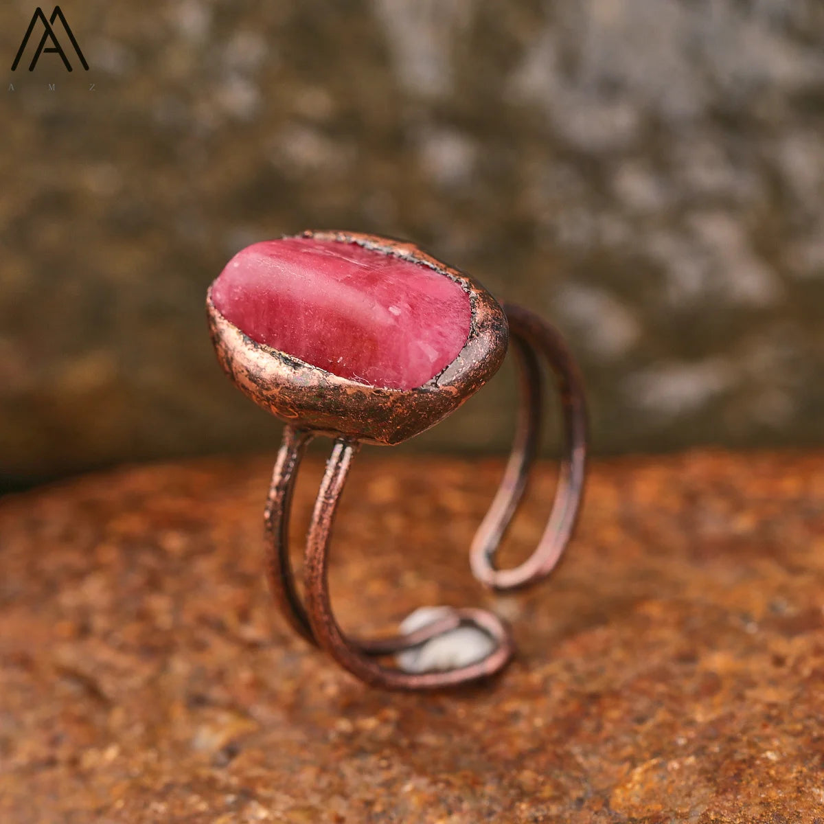 Natural Citrines Amethysts Quartz Beads Bronze Finger Rings For Women Gemstones Double Beads Open Adjustable Rings Dropship