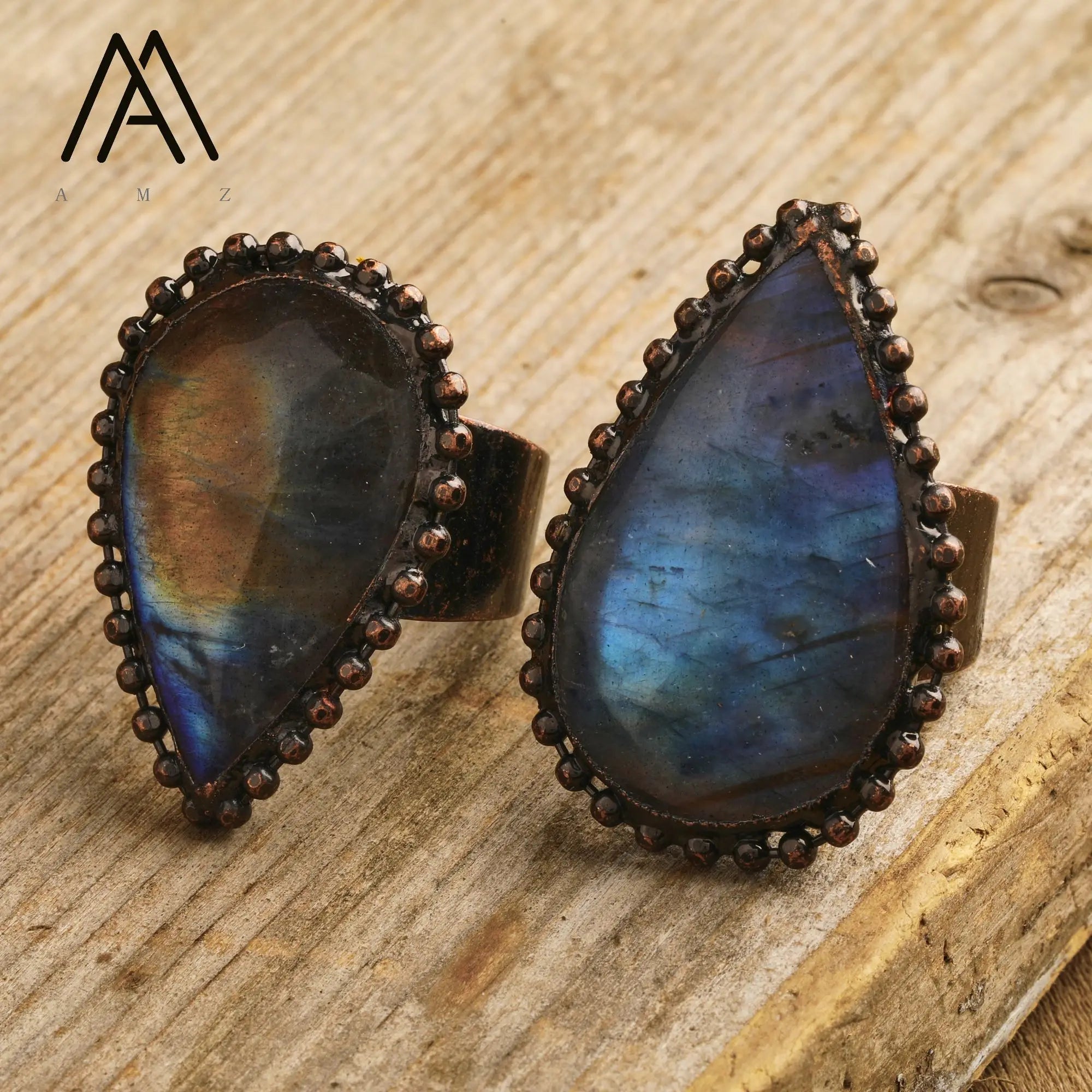 Natural Citrines Amethysts Quartz Beads Bronze Finger Rings For Women Gemstones Double Beads Open Adjustable Rings Dropship