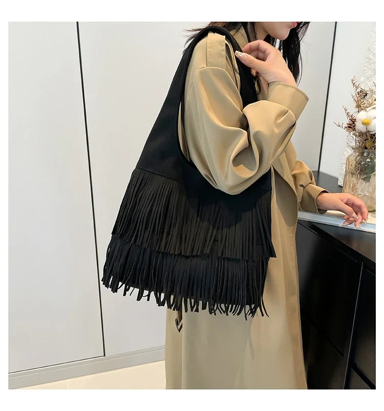 Suede Tassel Vedazzling Handbag