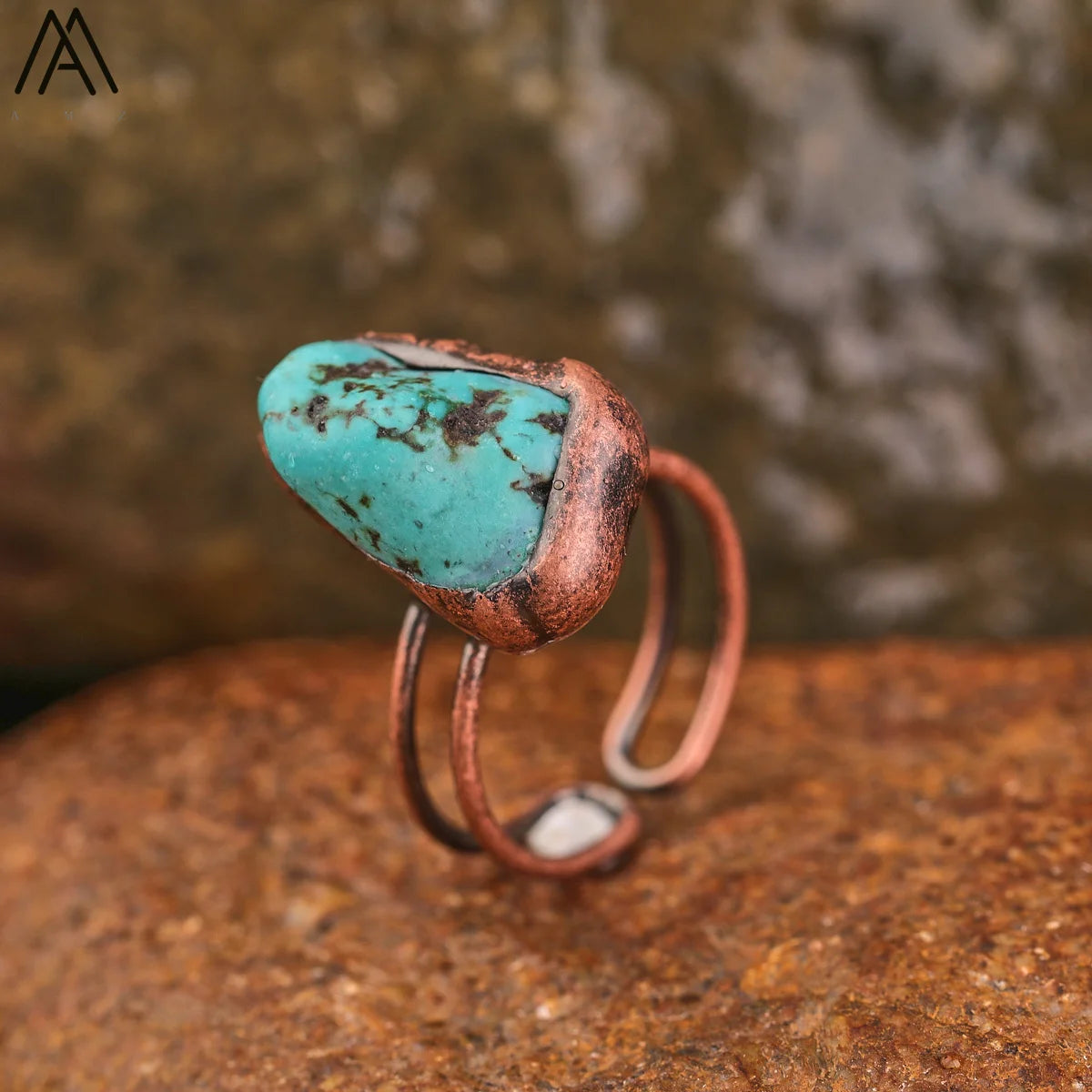 Natural Citrines Amethysts Quartz Beads Bronze Finger Rings For Women Gemstones Double Beads Open Adjustable Rings Dropship