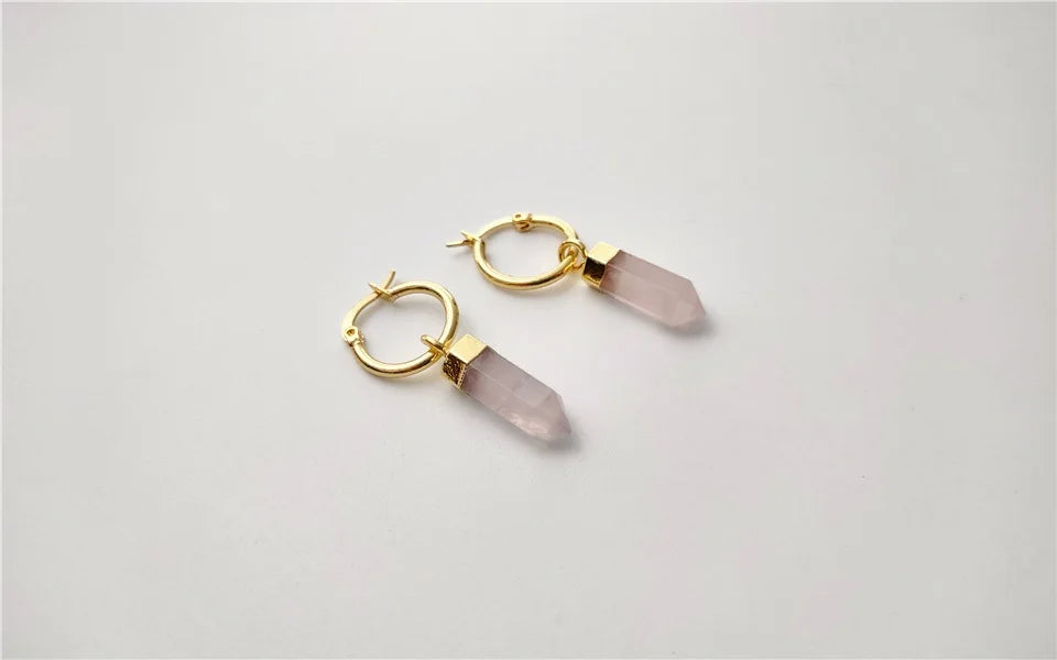 FUWO Natural Rose Crystal Point Earrings