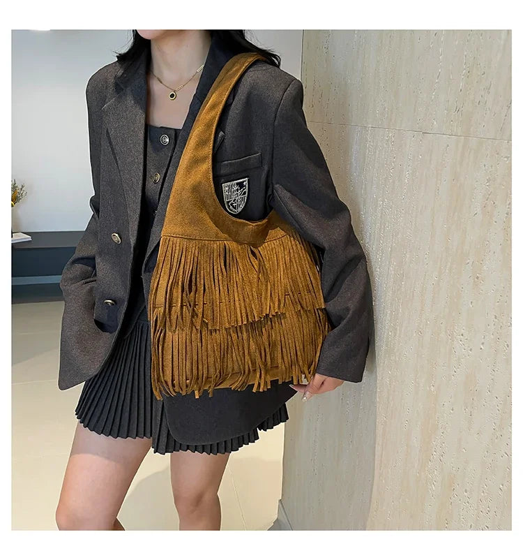Suede Tassel Vedazzling Handbag
