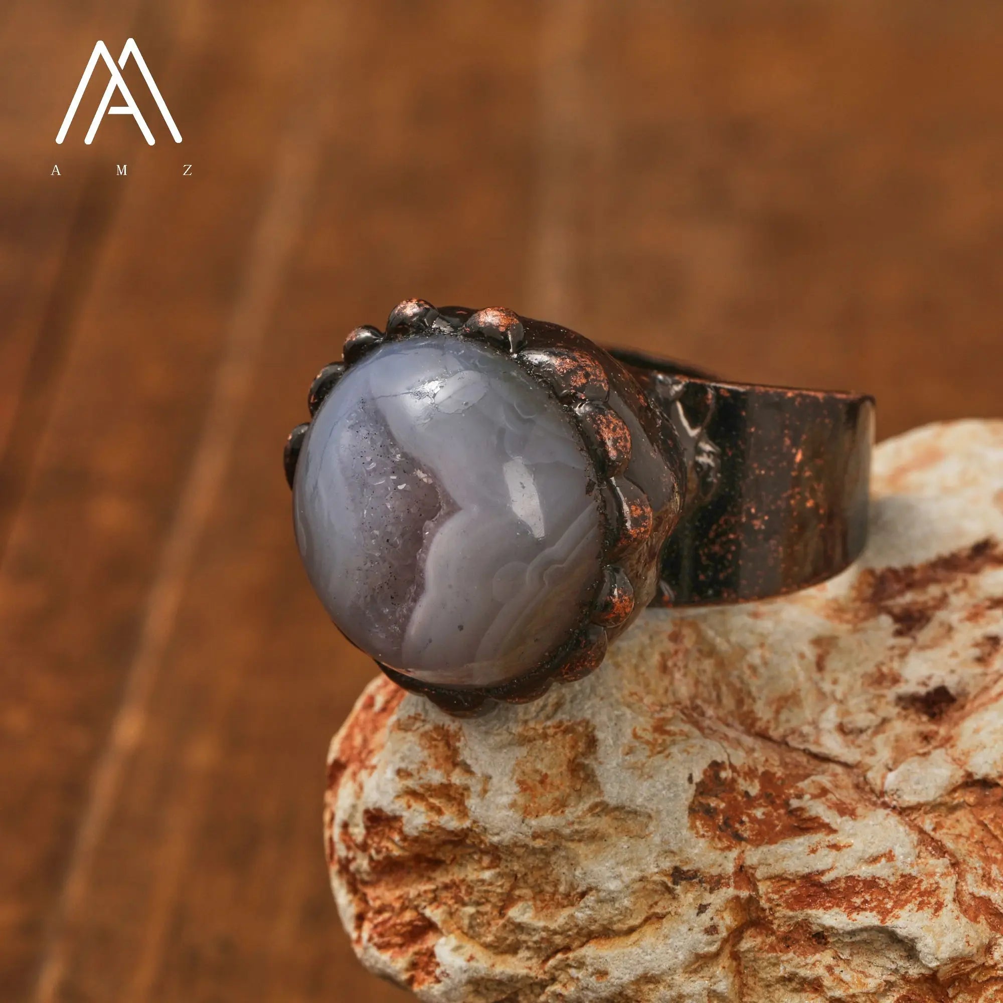 Natural Citrines Amethysts Quartz Beads Bronze Finger Rings For Women Gemstones Double Beads Open Adjustable Rings Dropship