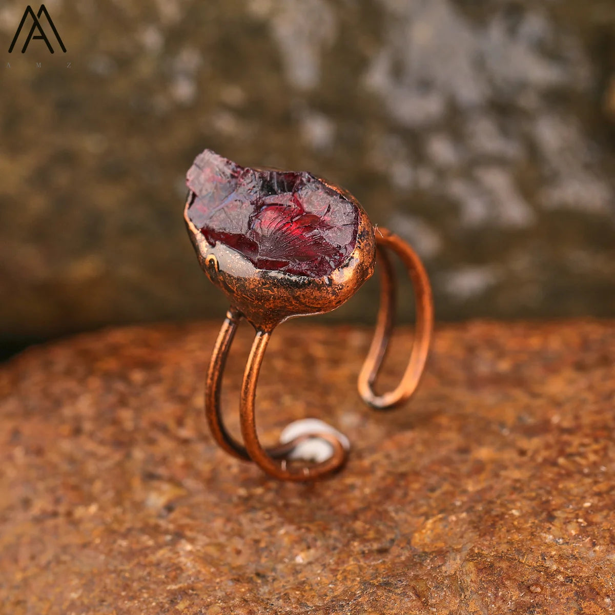 Natural Citrines Amethysts Quartz Beads Bronze Finger Rings For Women Gemstones Double Beads Open Adjustable Rings Dropship