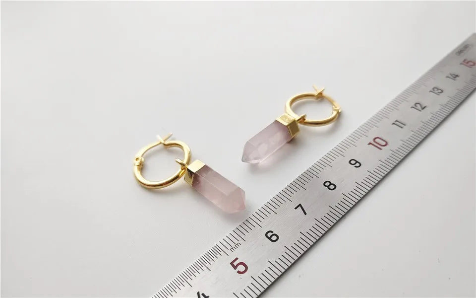 FUWO Natural Rose Crystal Point Earrings