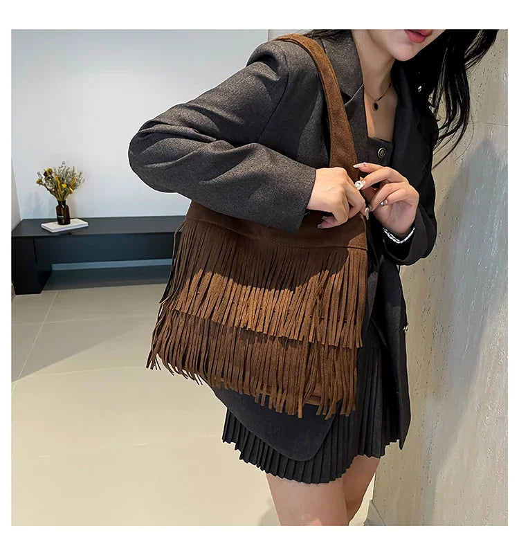 Suede Tassel Vedazzling Handbag