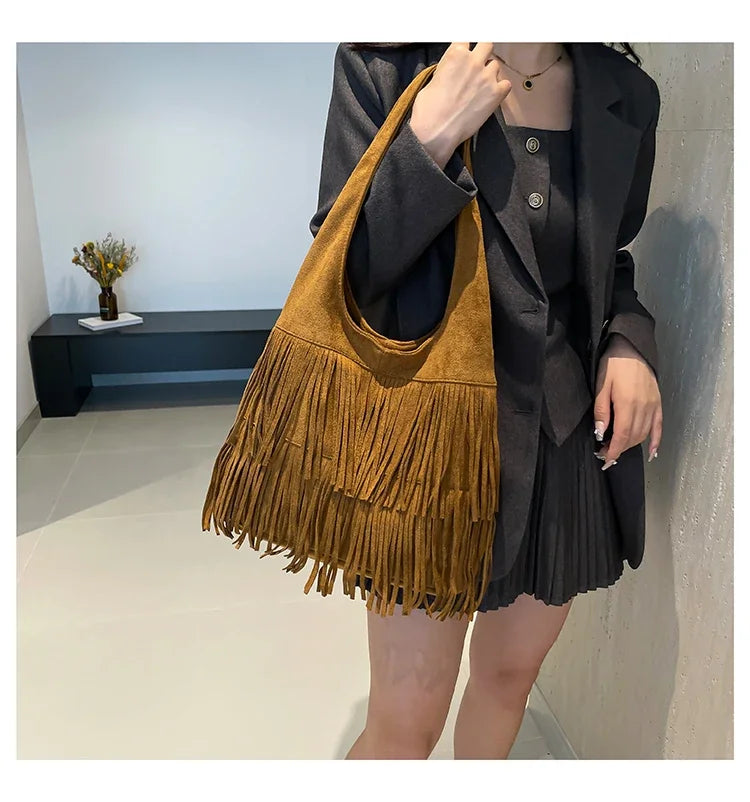 Suede Tassel Vedazzling Handbag