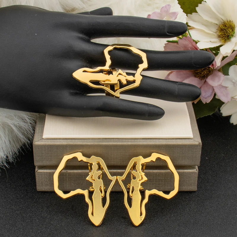 African Map Design Jewelry Set Ladies Luxury Gold Color Set