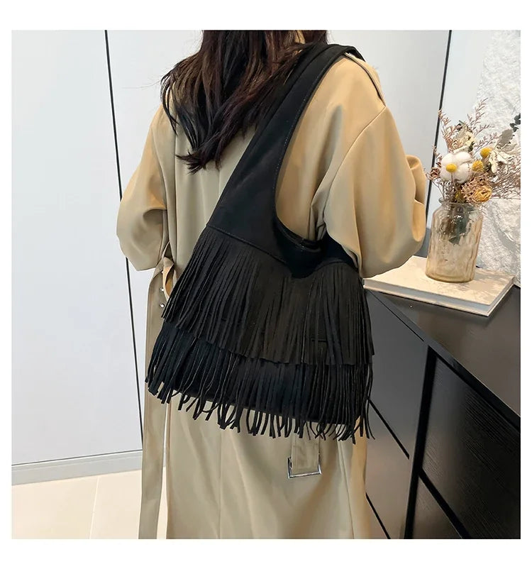 Suede Tassel Vedazzling Handbag