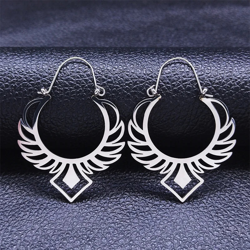 Big Bohemia Geometry Stainless Steel Round Earrings Hoop Earrings