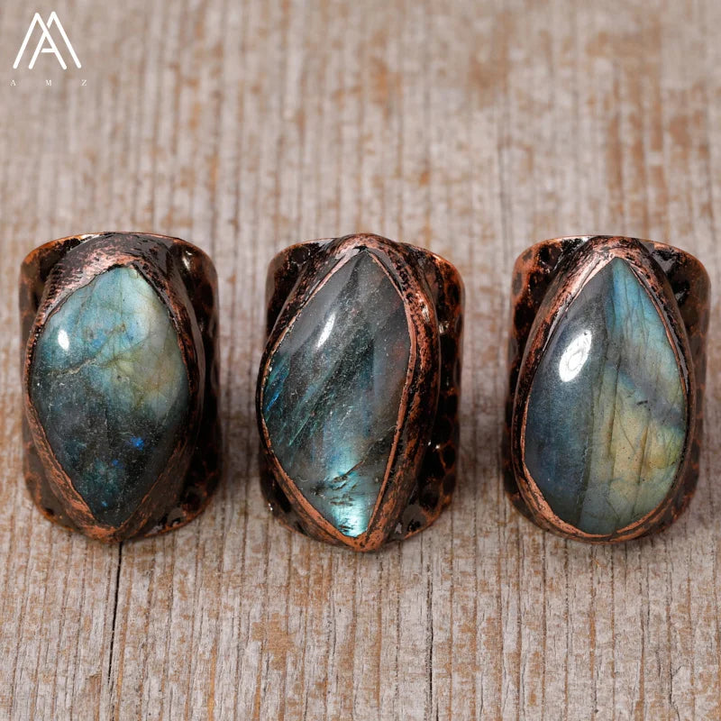 Natural Citrines Amethysts Quartz Beads Bronze Finger Rings For Women Gemstones Double Beads Open Adjustable Rings Dropship