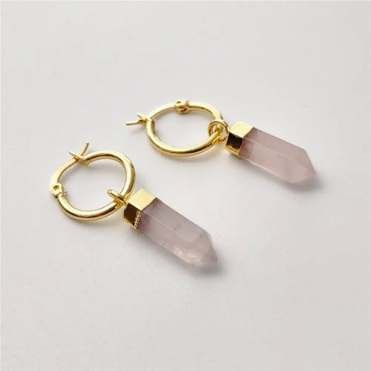 FUWO Natural Rose Crystal Point Earrings