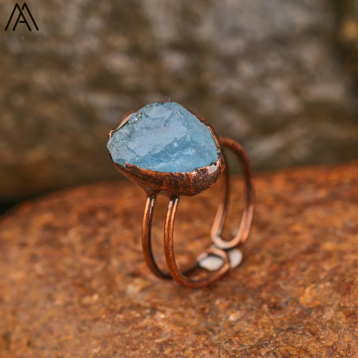 Natural Citrines Amethysts Quartz Beads Bronze Finger Rings For Women Gemstones Double Beads Open Adjustable Rings Dropship