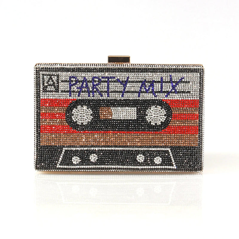 Fashion Crystal Women's Luxury Rhinestone Wedding Clutch Bag Cassette Tape Evening Bag Party Money Purses Handbags Shoulder Bag