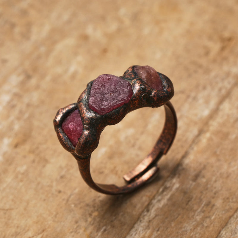 Natural Citrines Amethysts Quartz Beads Bronze Finger Rings For Women Gemstones Double Beads Open Adjustable Rings Dropship