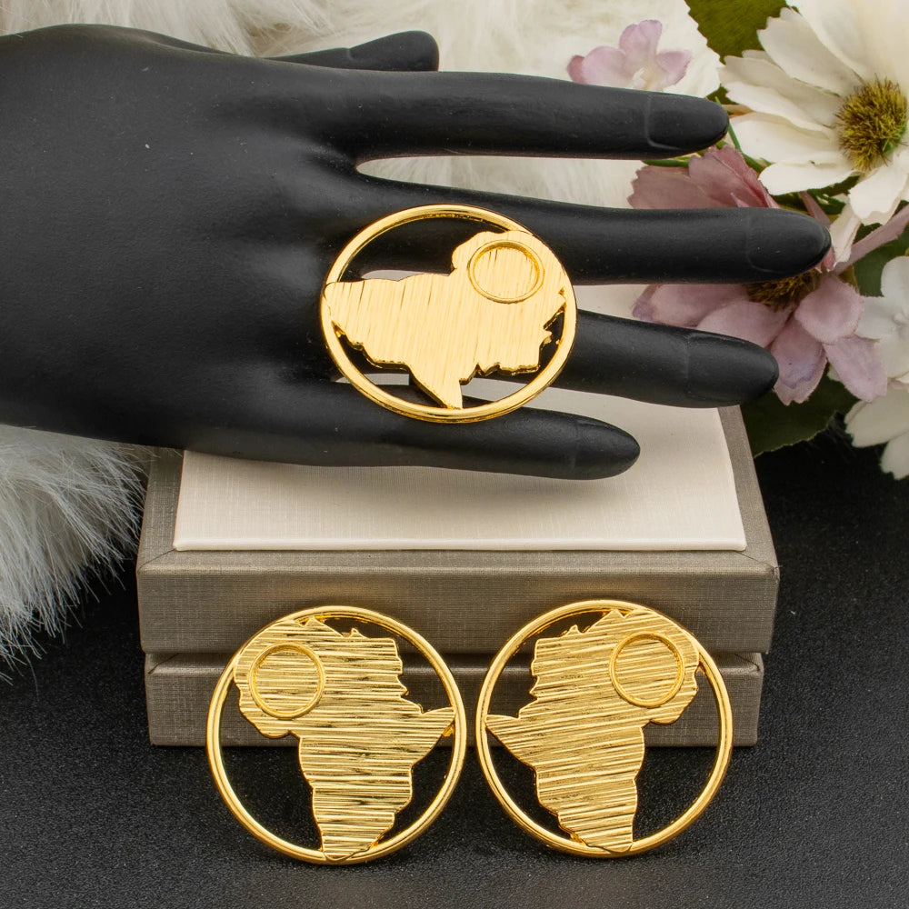 African Map Design Jewelry Set Ladies Luxury Gold Color Set