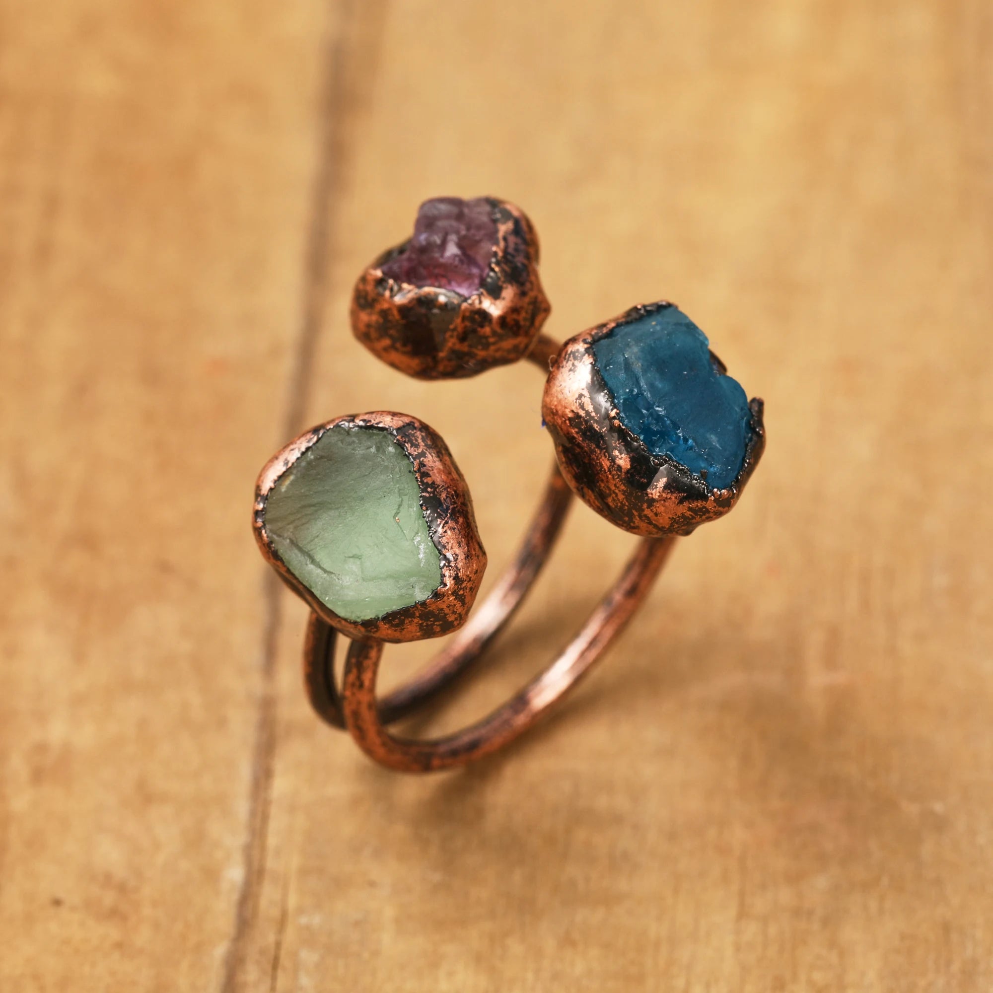 Natural Citrines Amethysts Quartz Beads Bronze Finger Rings For Women Gemstones Double Beads Open Adjustable Rings Dropship